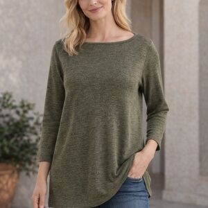 Chico's Forest Green Long Sleeve Top With Pockets